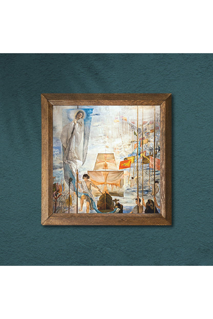 Salvador Dalí Amerika’nın Kristof Kolomb Tarafından Keşfi Taş Duvar Tablosu - Ahşap Çerçeveli Taş Tablo - 25x25 cm - Dekoratif Duvar Sanatı - Modern Ev ve Ofis Duvar Dekoru -W1-305