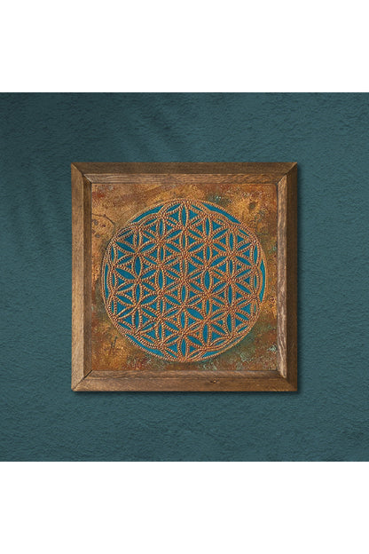Yaşam Çiçeği Taş Duvar Tablosu - Ahşap Çerçeveli Taş Tablo - 25x25 cm - Dekoratif Duvar Sanatı - Modern Ev ve Ofis Duvar Dekoru -W1-317