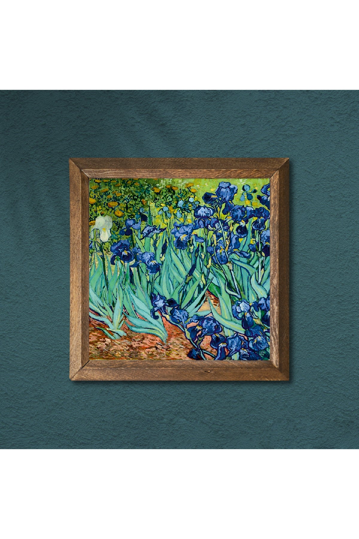 Vincent van Gogh İrisler Taş Duvar Tablosu - Ahşap Çerçeveli Taş Tablo - 25x25 cm - Dekoratif Duvar Sanatı - Modern Ev ve Ofis Duvar Dekoru -W1-66