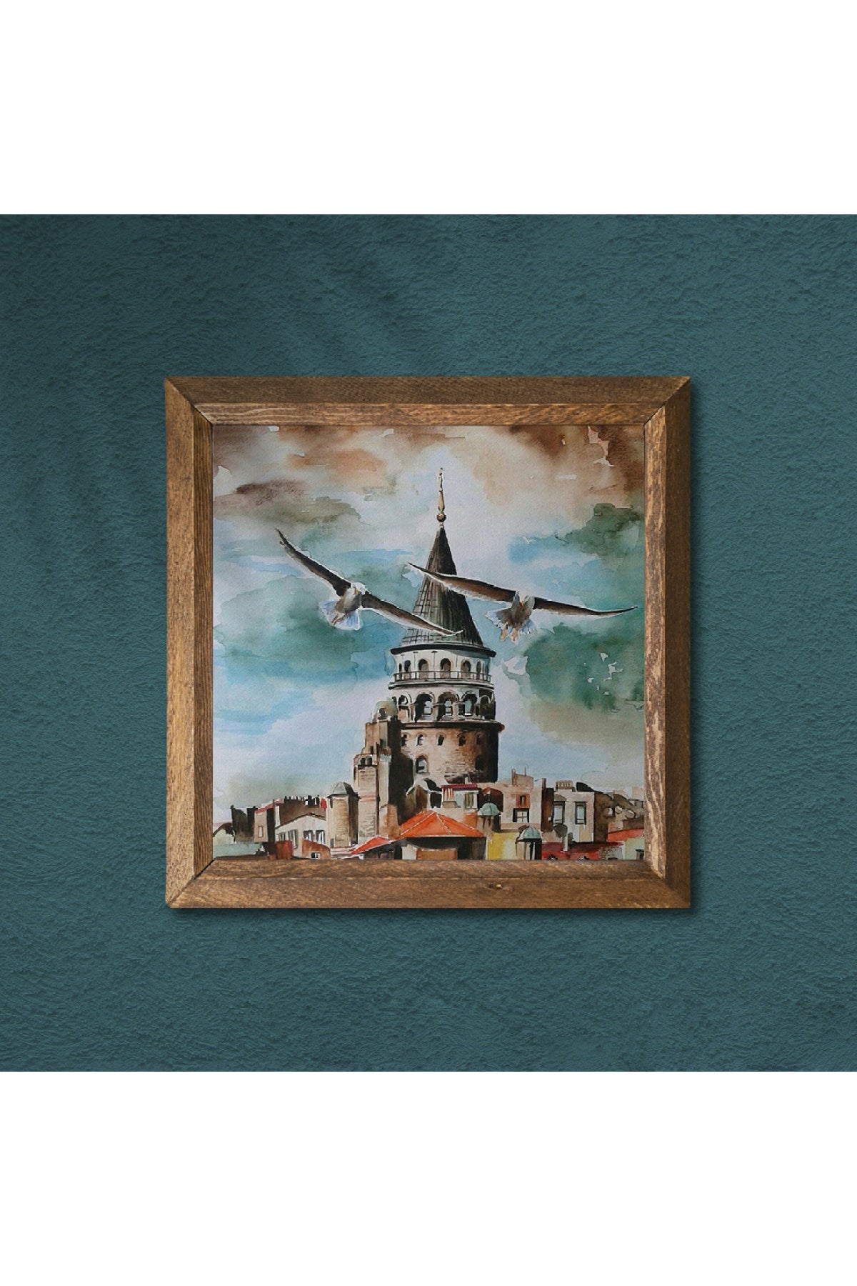 İstanbul Galata Kulesi Taş Duvar Tablosu - Ahşap Çerçeveli Taş Tablo - 25x25 cm - Dekoratif Duvar Sanatı - Modern Ev ve Ofis Duvar Dekoru -W1-89