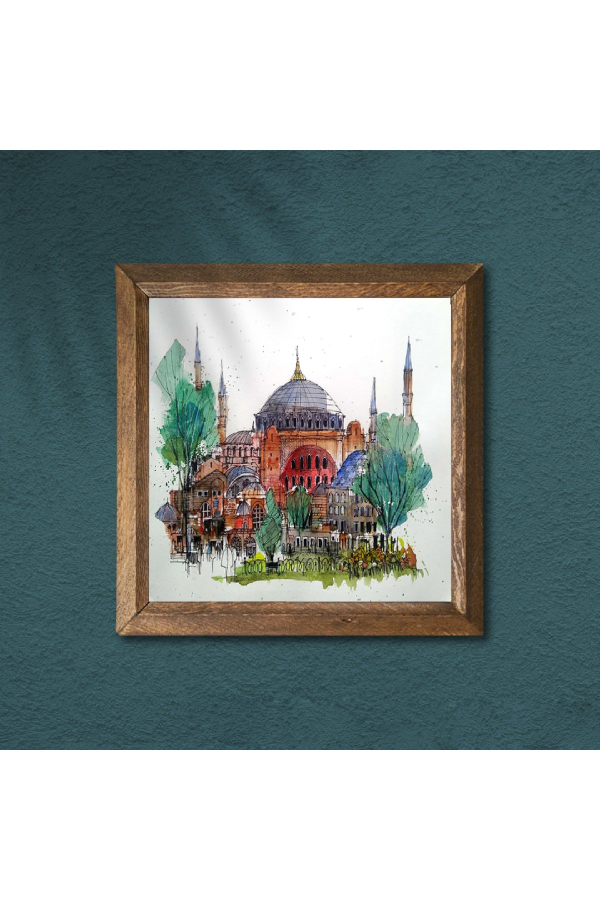 İstanbul Ayasofya Taş Duvar Tablosu - Ahşap Çerçeveli Taş Tablo - 25x25 cm - Dekoratif Duvar Sanatı - Modern Ev ve Ofis Duvar Dekoru -W1-90