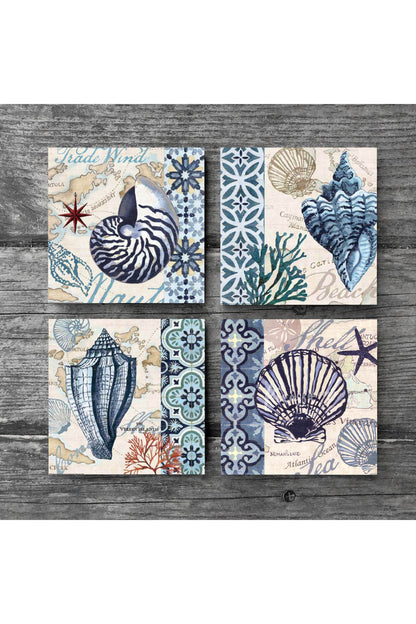 Pinecone Deniz Kabuğu Taş Bardak Altlığı Seti - 4 Parça - Dekoratif, Rustik Mutfak Aksesuarı, 10x10 cm, Kaydırmaz Tabanlı, Şık ve Dayanıklı SC112
