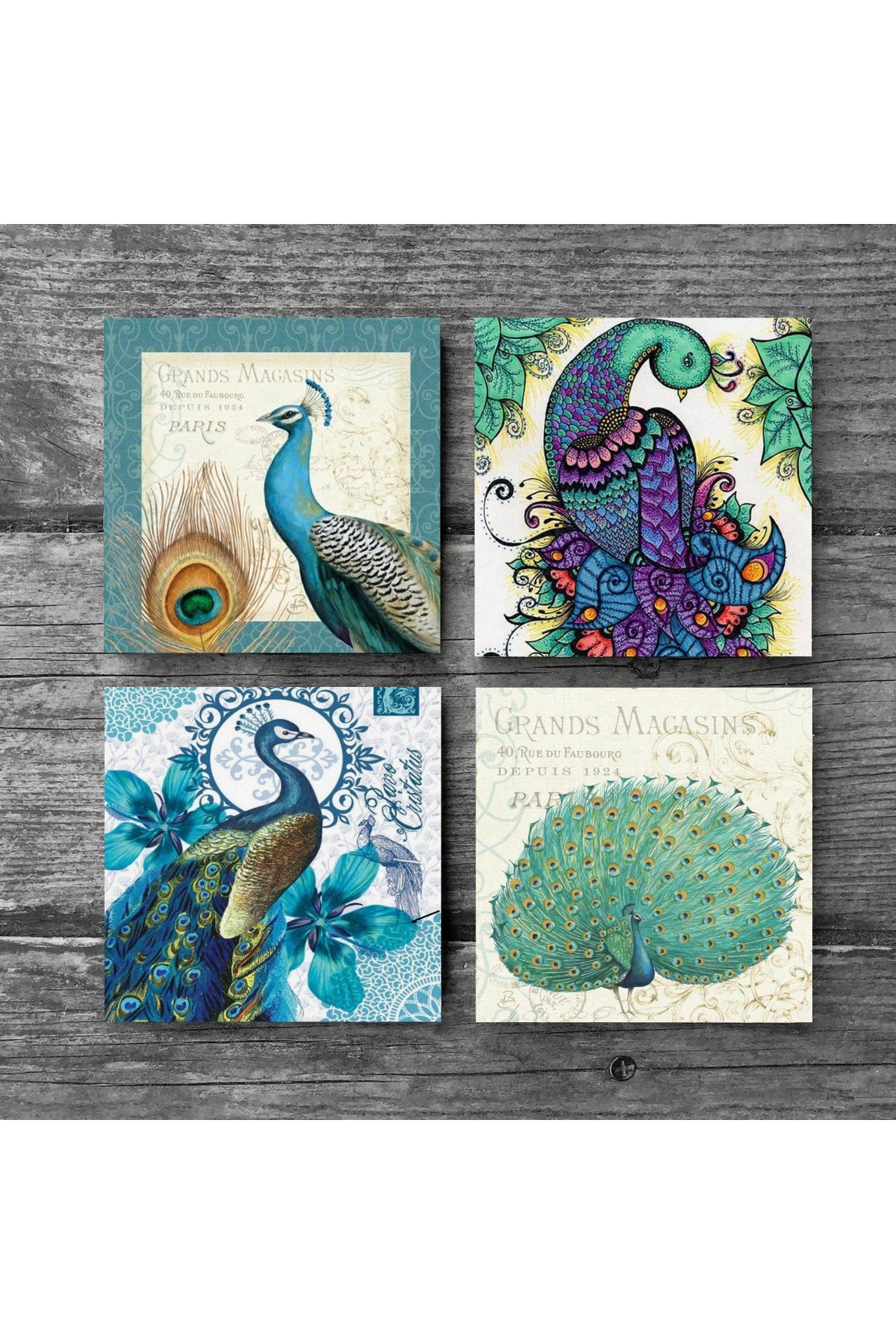 Pinecone Tavus Kuşu Taş Bardak Altlığı Seti - 4 Parça - Dekoratif, Rustik Mutfak Aksesuarı, 10x10 cm, Kaydırmaz Tabanlı, Şık ve Dayanıklı SC138