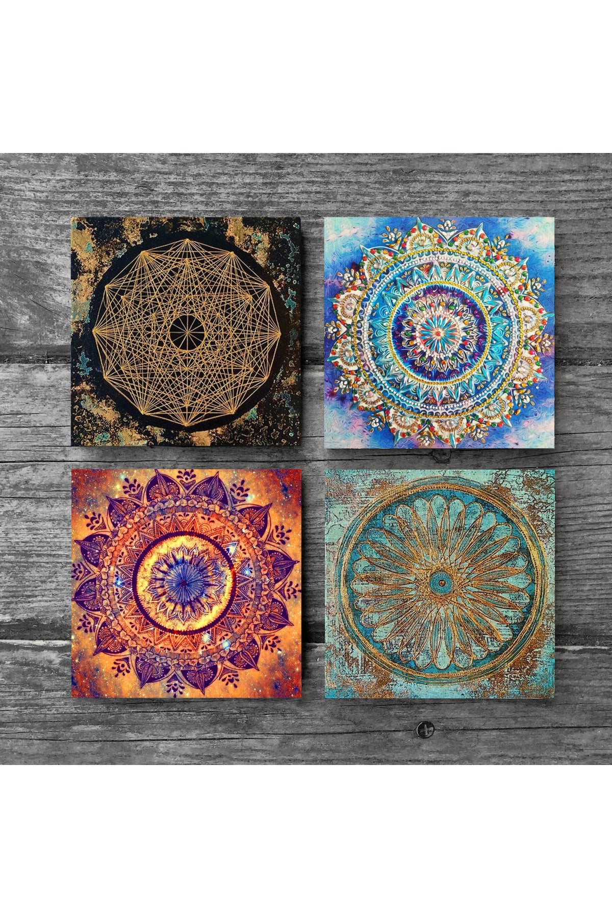 Pinecone Mandala, Sri Yantra, Yaşam Çiçeği Taş Bardak Altlığı Seti - 4 Parça - Dekoratif, Rustik Mutfak Aksesuarı, 10x10 cm, Kaydırmaz Tabanlı, Şık ve Dayanıklı SC164