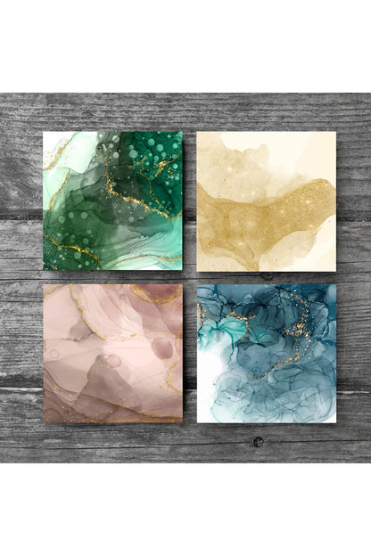 Pinecone Soyut Sanat Taş Bardak Altlığı Seti - 4 Parça - Dekoratif, Rustik Mutfak Aksesuarı, 10x10 cm, Kaydırmaz Tabanlı, Şık ve Dayanıklı SC173