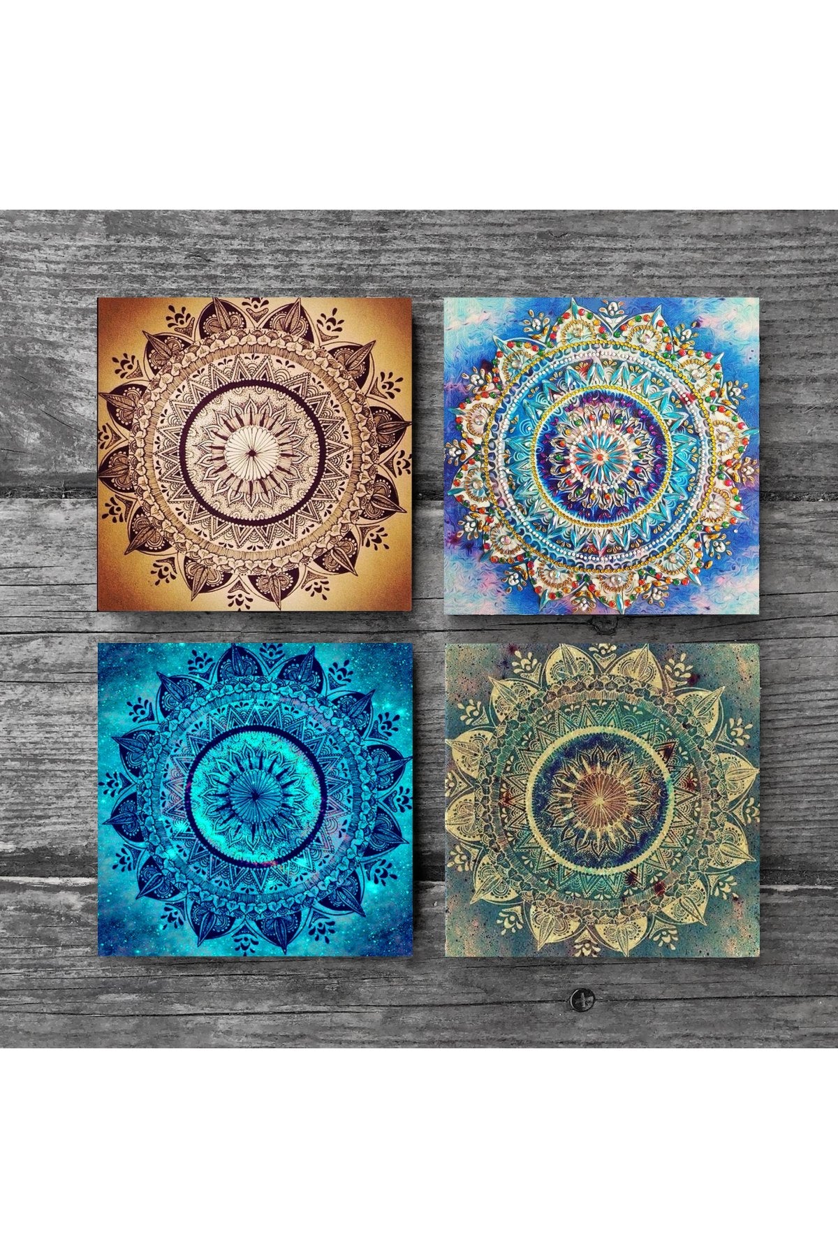 Pinecone Mandala Taş Bardak Altlığı Seti - 4 Parça - Dekoratif, Rustik Mutfak Aksesuarı, 10x10 cm, Kaydırmaz Tabanlı, Şık ve Dayanıklı SC230