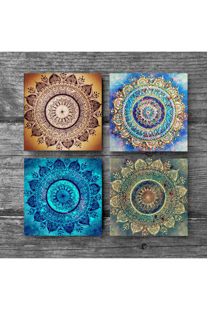 Pinecone Mandala Taş Bardak Altlığı Seti - 4 Parça - Dekoratif, Rustik Mutfak Aksesuarı, 10x10 cm, Kaydırmaz Tabanlı, Şık ve Dayanıklı SC230
