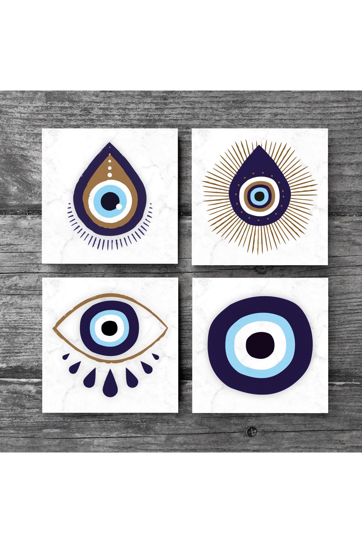 Pinecone Nazar Taş Bardak Altlığı Seti - 4 Parça - Dekoratif, Rustik Mutfak Aksesuarı, 10x10 cm, Kaydırmaz Tabanlı, Şık ve Dayanıklı SC239
