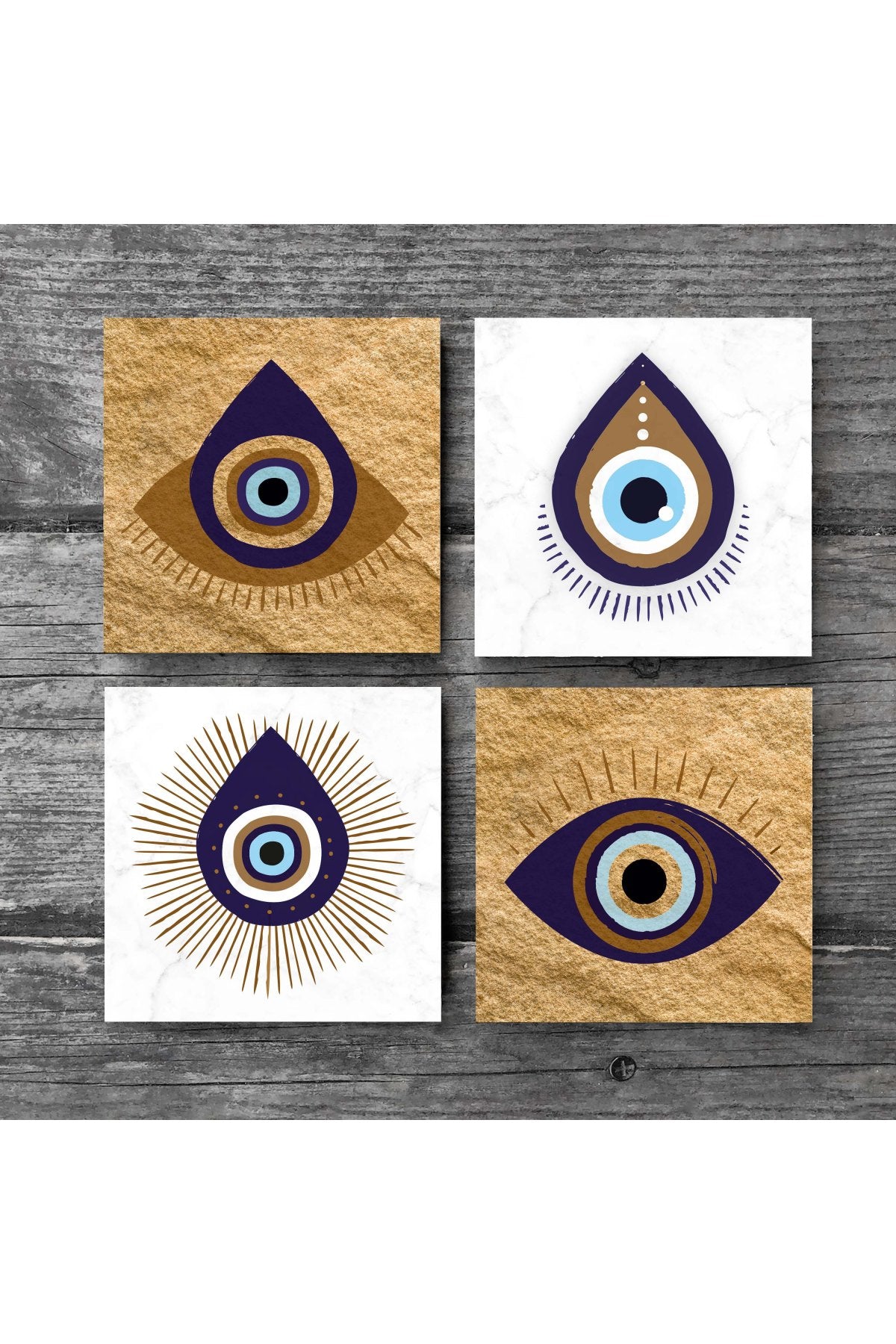 Pinecone Nazar Taş Bardak Altlığı Seti - 4 Parça - Dekoratif, Rustik Mutfak Aksesuarı, 10x10 cm, Kaydırmaz Tabanlı, Şık ve Dayanıklı SC248