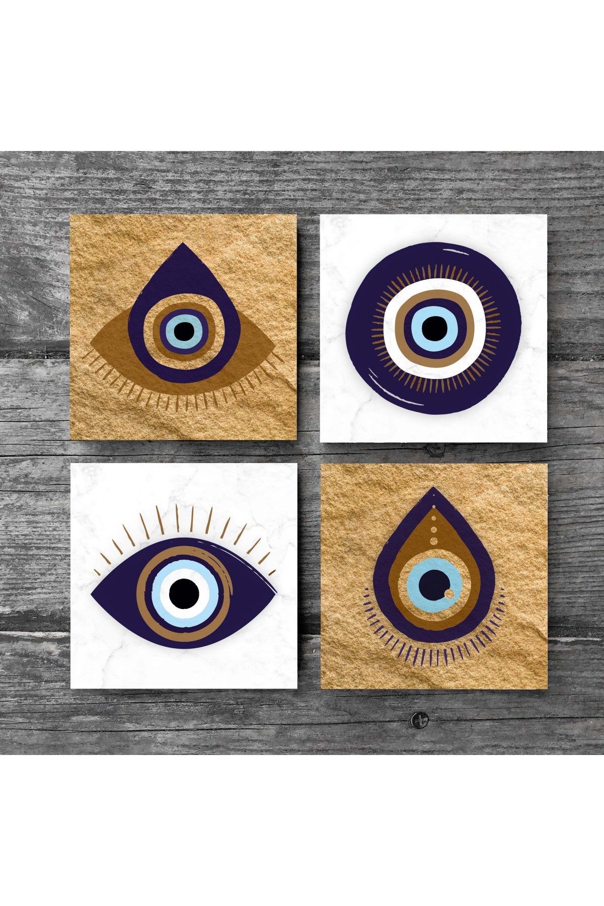 Pinecone Nazar Taş Bardak Altlığı Seti - 4 Parça - Dekoratif, Rustik Mutfak Aksesuarı, 10x10 cm, Kaydırmaz Tabanlı, Şık ve Dayanıklı SC250