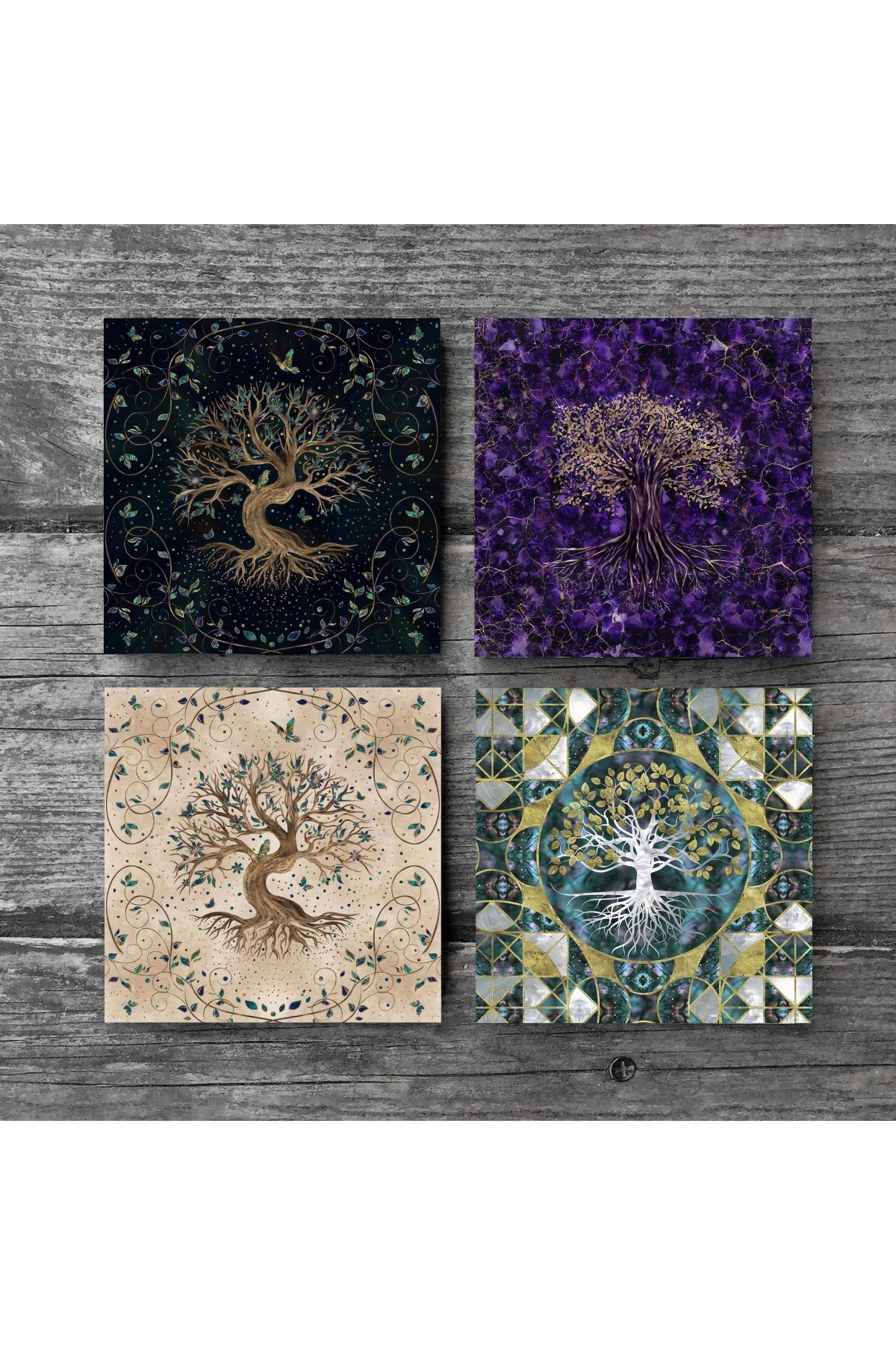 Pinecone Hayat Ağacı Taş Bardak Altlığı Seti - 4 Parça - Dekoratif, Rustik Mutfak Aksesuarı, 10x10 cm, Kaydırmaz Tabanlı, Şık ve Dayanıklı SC256