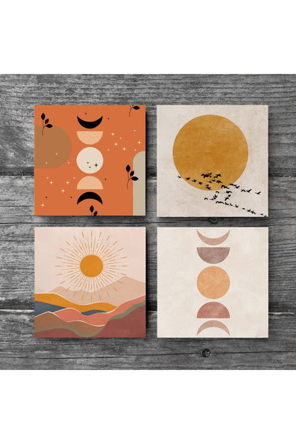 Pinecone Minimalist, Bohem, Soyut Taş Bardak Altlığı Seti - 4 Parça - Dekoratif, Rustik Mutfak Aksesuarı, 10x10 cm, Kaydırmaz Tabanlı, Şık ve Dayanıklı SC260