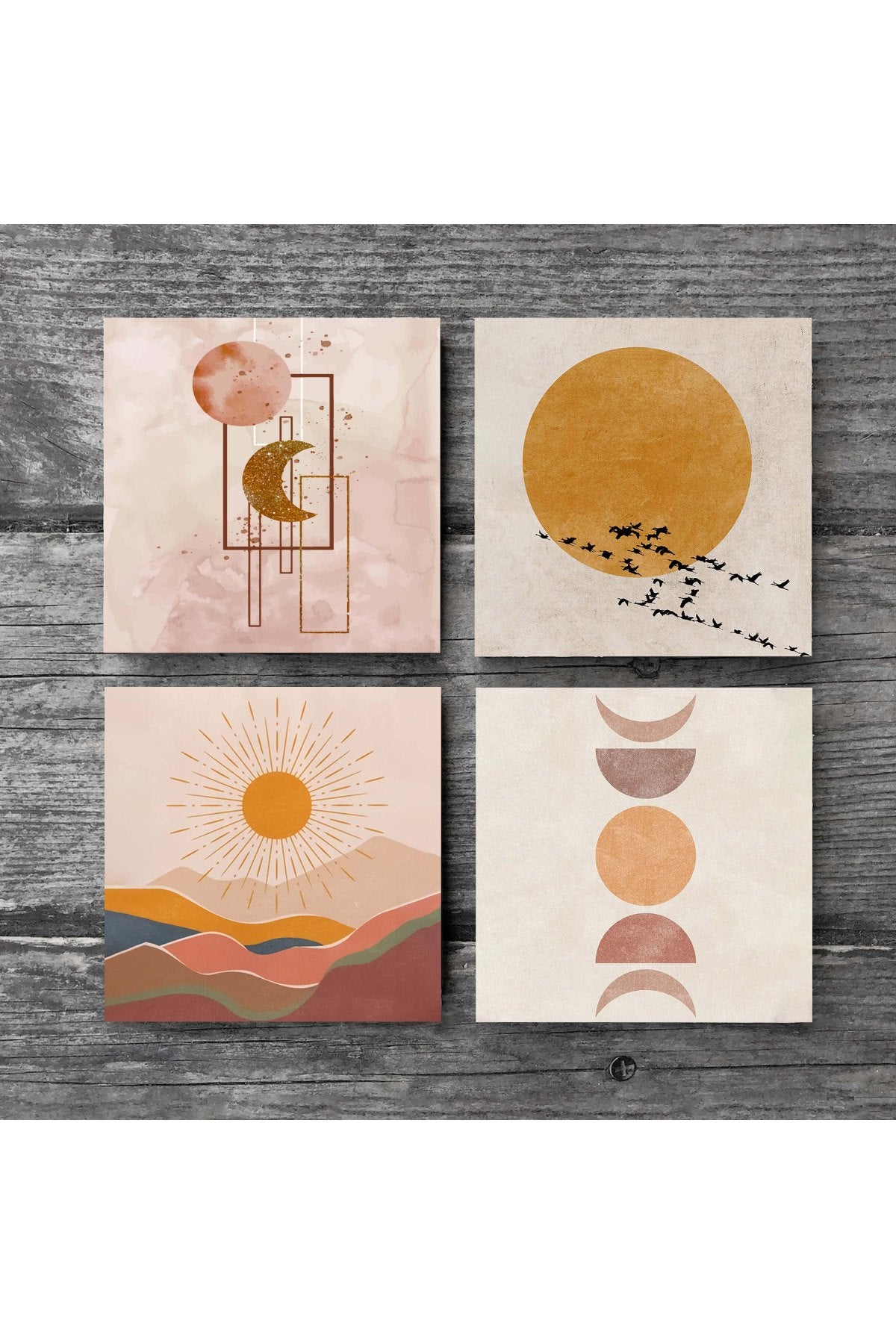 Pinecone Minimalist, Bohem, Soyut Taş Bardak Altlığı Seti - 4 Parça - Dekoratif, Rustik Mutfak Aksesuarı, 10x10 cm, Kaydırmaz Tabanlı, Şık ve Dayanıklı SC261
