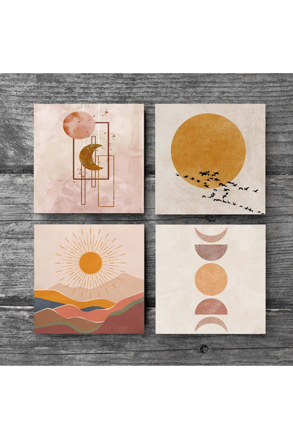 Pinecone Minimalist, Bohem, Soyut Taş Bardak Altlığı Seti - 4 Parça - Dekoratif, Rustik Mutfak Aksesuarı, 10x10 cm, Kaydırmaz Tabanlı, Şık ve Dayanıklı SC261