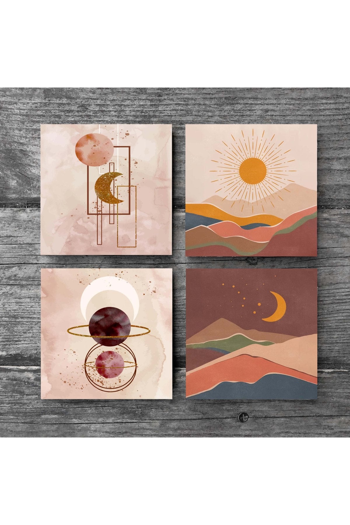 Pinecone Minimalist Soyut, Bohem Taş Bardak Altlığı Seti - 4 Parça - Dekoratif, Rustik Mutfak Aksesuarı, 10x10 cm, Kaydırmaz Tabanlı, Şık ve Dayanıklı SC263