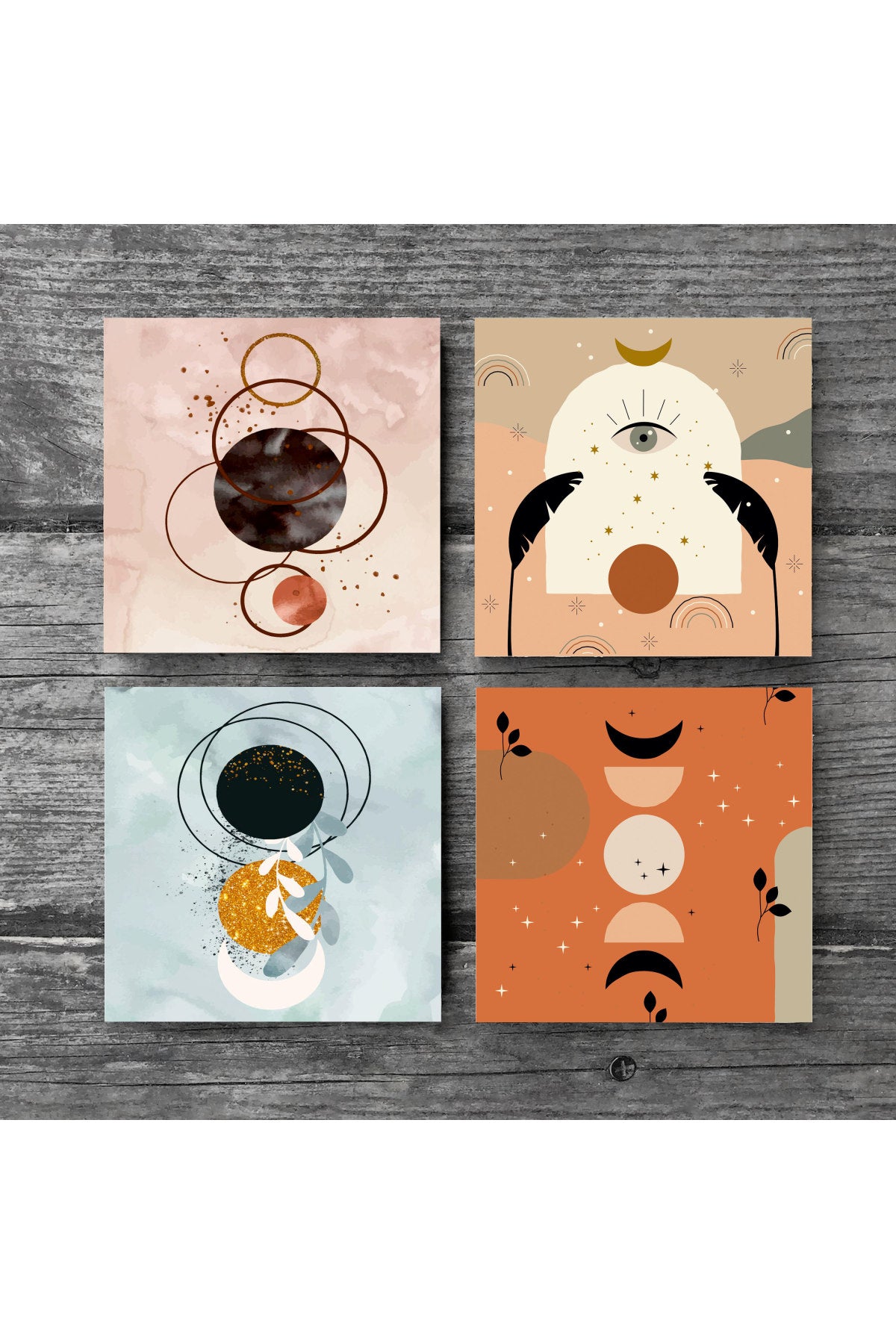 Pinecone Minimalist Soyut, Bohem Taş Bardak Altlığı Seti - 4 Parça - Dekoratif, Rustik Mutfak Aksesuarı, 10x10 cm, Kaydırmaz Tabanlı, Şık ve Dayanıklı SC272