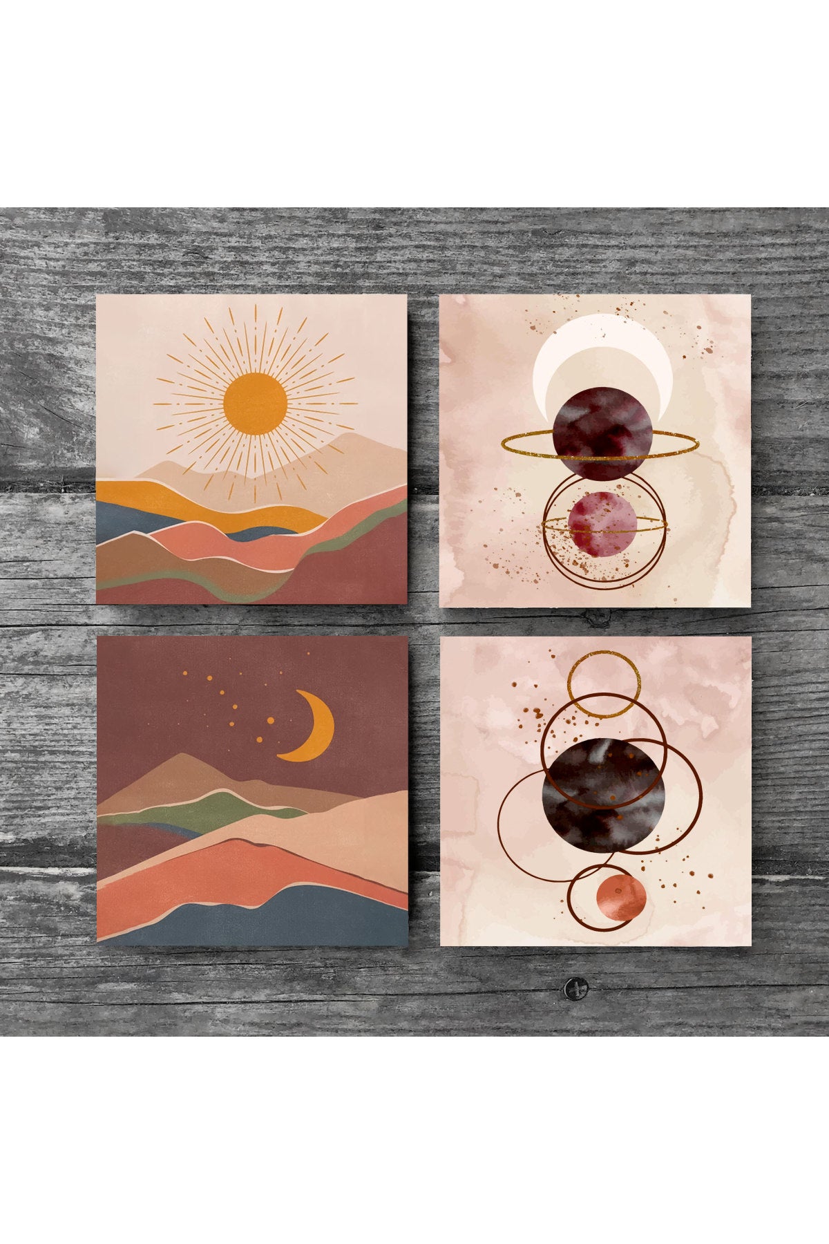 Pinecone Minimalist Soyut, Bohem Taş Bardak Altlığı Seti - 4 Parça - Dekoratif, Rustik Mutfak Aksesuarı, 10x10 cm, Kaydırmaz Tabanlı, Şık ve Dayanıklı SC274