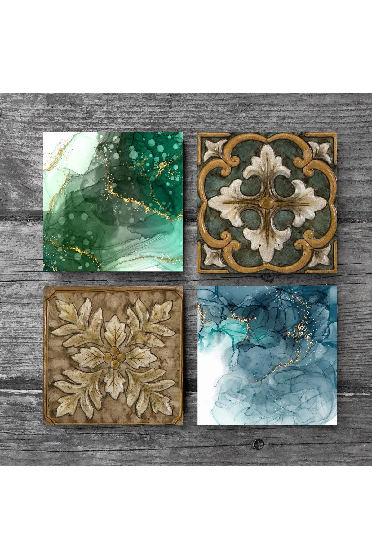 Pinecone Soyut Sanat, Desen Taş Bardak Altlığı Seti - 4 Parça - Dekoratif, Rustik Mutfak Aksesuarı, 10x10 cm, Kaydırmaz Tabanlı, Şık ve Dayanıklı SC282