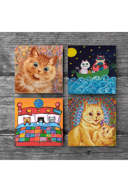 Pinecone Kedi Taş Bardak Altlığı Seti - 4 Parça - Dekoratif, Rustik Mutfak Aksesuarı, 10x10 cm, Kaydırmaz Tabanlı, Şık ve Dayanıklı SC333