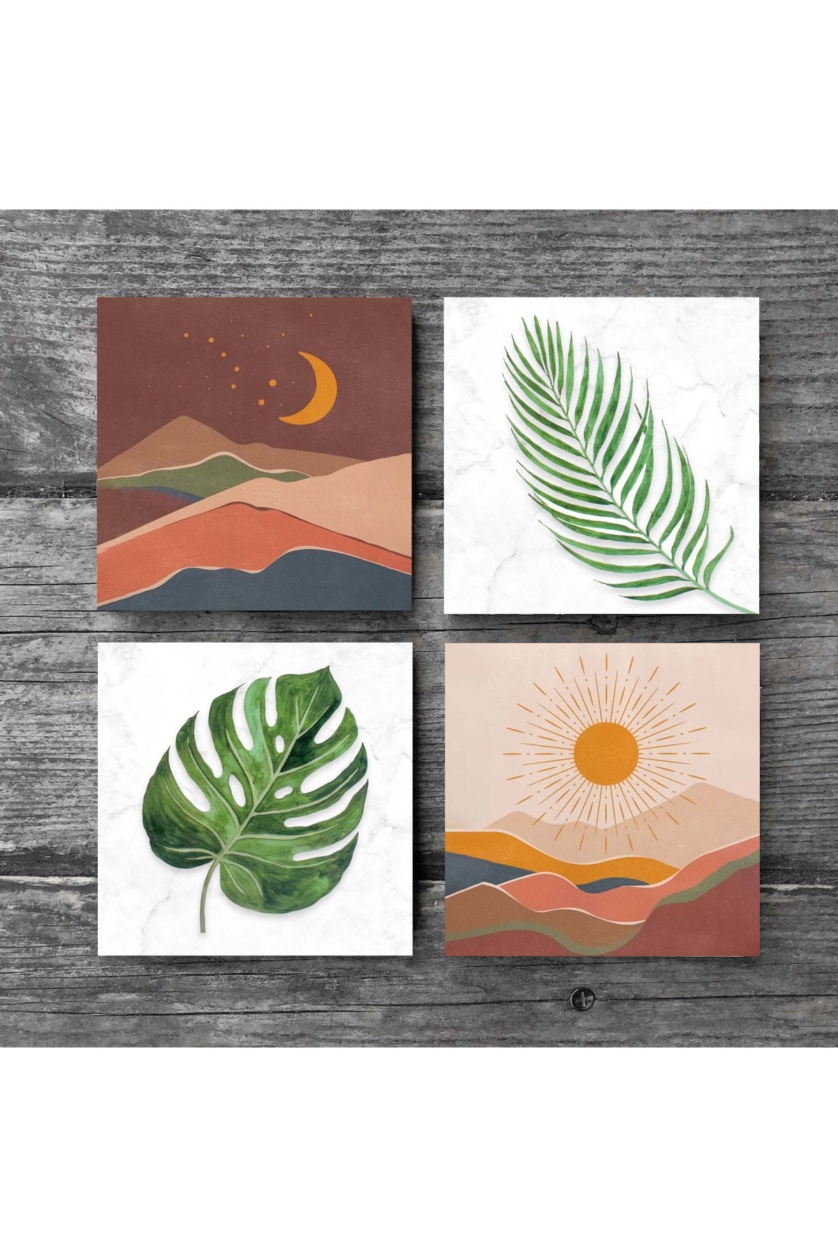 Pinecone Bohem, Yaprak Taş Bardak Altlığı Seti - 4 Parça - Dekoratif, Rustik Mutfak Aksesuarı, 10x10 cm, Kaydırmaz Tabanlı, Şık ve Dayanıklı SC343