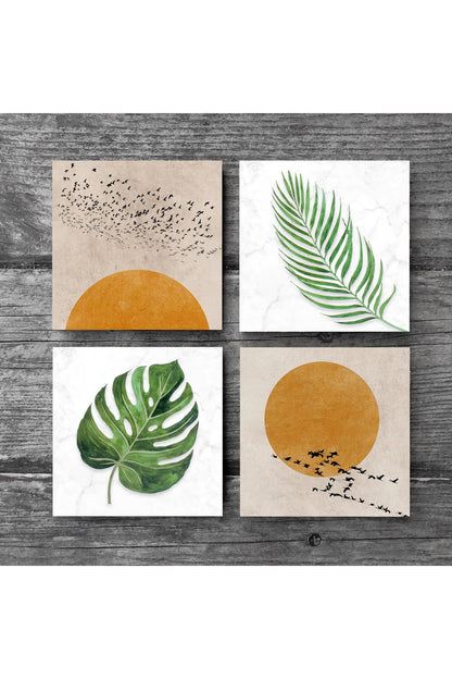 Pinecone Minimalist, Yaprak Taş Bardak Altlığı Seti - 4 Parça - Dekoratif, Rustik Mutfak Aksesuarı, 10x10 cm, Kaydırmaz Tabanlı, Şık ve Dayanıklı SC344