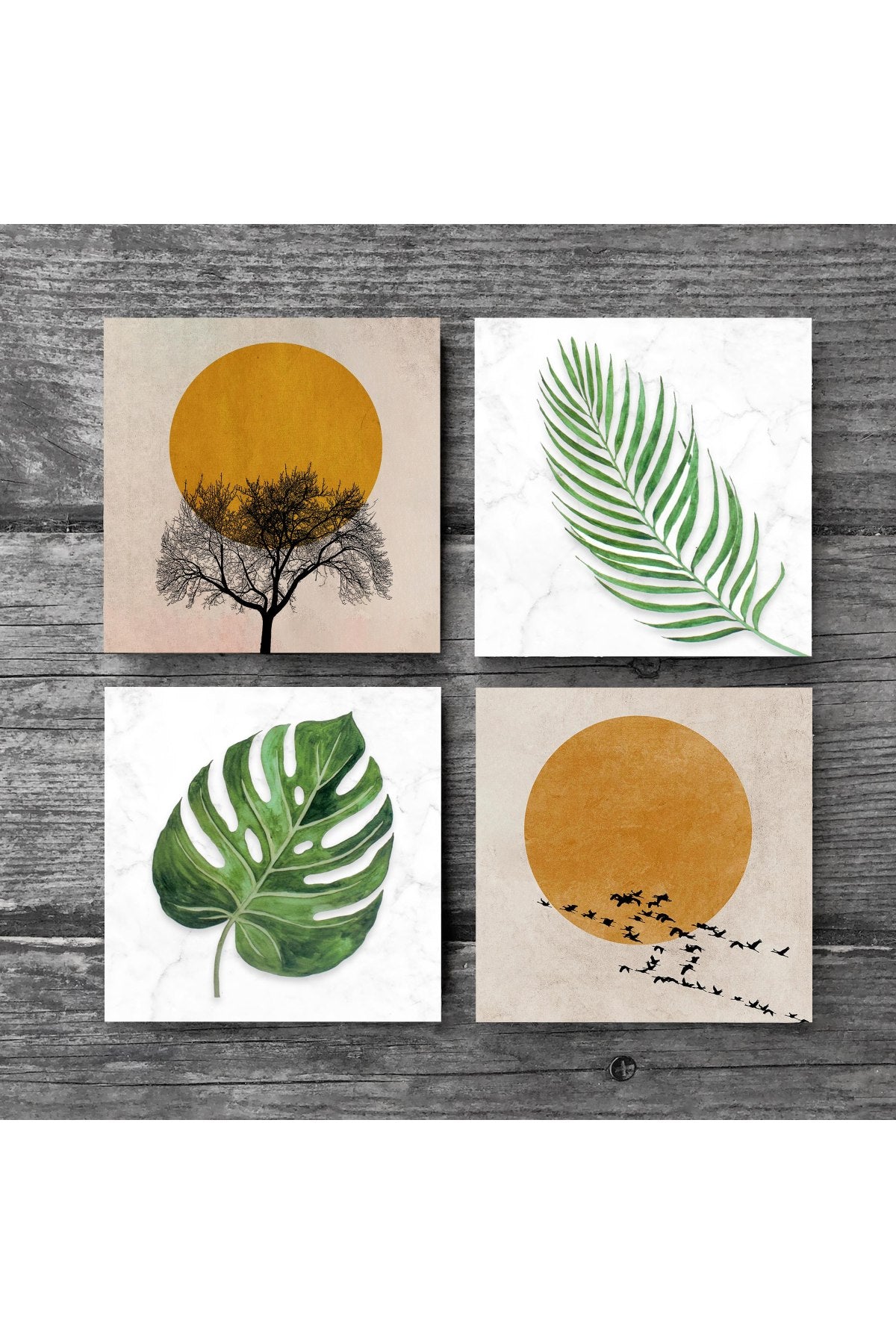 Pinecone Minimalist, Yaprak Taş Bardak Altlığı Seti - 4 Parça - Dekoratif, Rustik Mutfak Aksesuarı, 10x10 cm, Kaydırmaz Tabanlı, Şık ve Dayanıklı SC345
