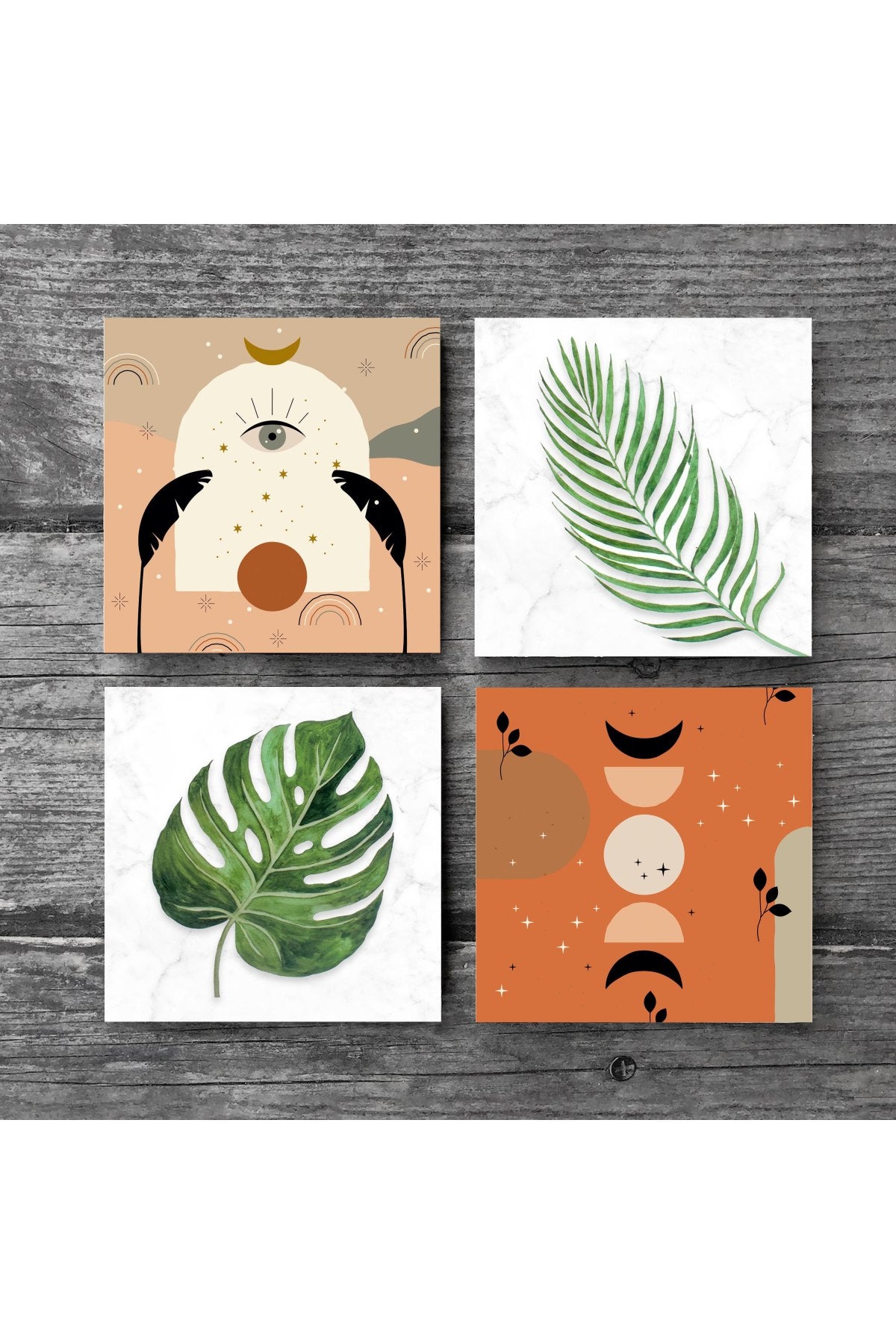 Pinecone Bohem, Yaprak Taş Bardak Altlığı Seti - 4 Parça - Dekoratif, Rustik Mutfak Aksesuarı, 10x10 cm, Kaydırmaz Tabanlı, Şık ve Dayanıklı SC346