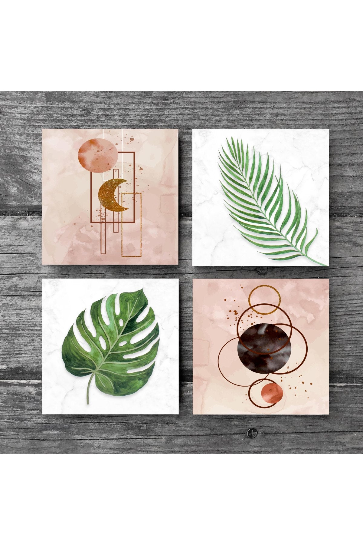Pinecone Minimalist Soyut, Yaprak Taş Bardak Altlığı Seti - 4 Parça - Dekoratif, Rustik Mutfak Aksesuarı, 10x10 cm, Kaydırmaz Tabanlı, Şık ve Dayanıklı SC347