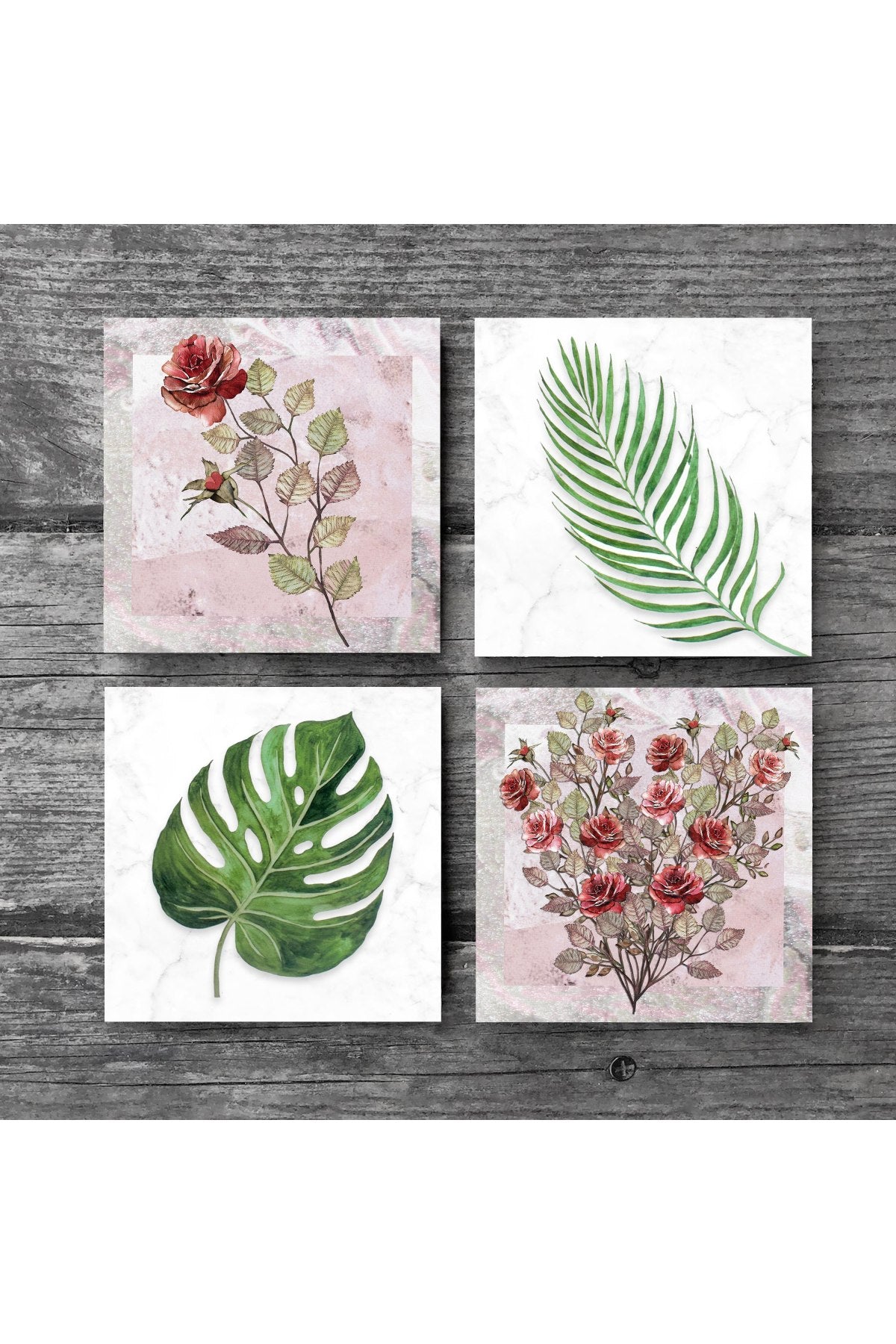 Pinecone Gül Çiçek, Yaprak Taş Bardak Altlığı Seti - 4 Parça - Dekoratif, Rustik Mutfak Aksesuarı, 10x10 cm, Kaydırmaz Tabanlı, Şık ve Dayanıklı SC351