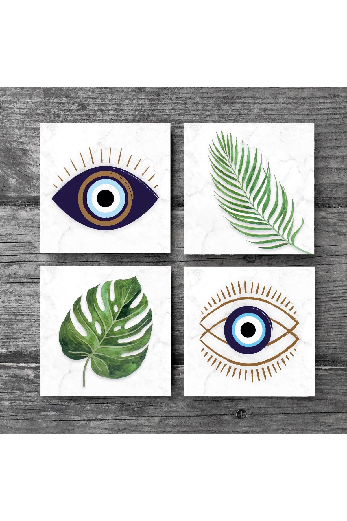 Pinecone Nazar, Yaprak Taş Bardak Altlığı Seti - 4 Parça - Dekoratif, Rustik Mutfak Aksesuarı, 10x10 cm, Kaydırmaz Tabanlı, Şık ve Dayanıklı SC352