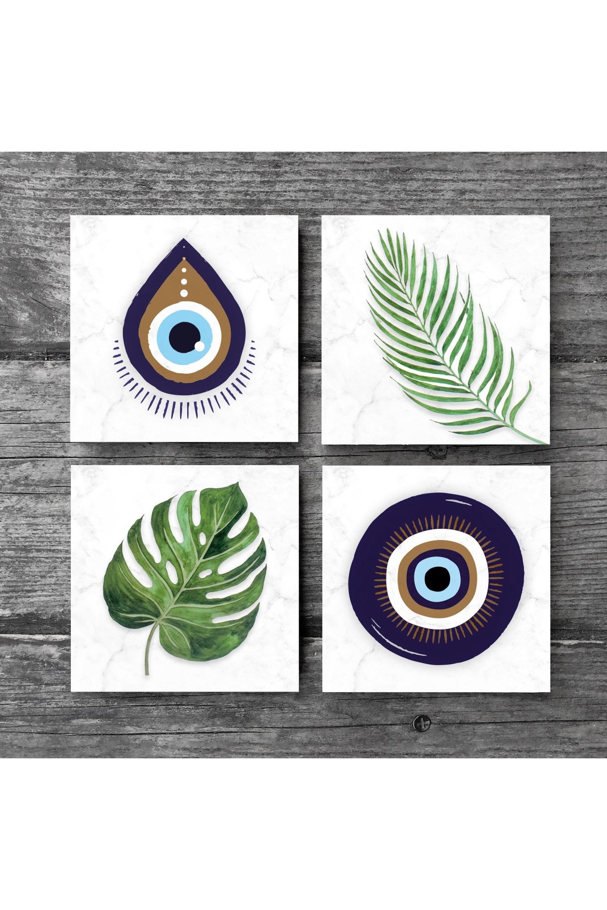 Pinecone Nazar, Yaprak Taş Bardak Altlığı Seti - 4 Parça - Dekoratif, Rustik Mutfak Aksesuarı, 10x10 cm, Kaydırmaz Tabanlı, Şık ve Dayanıklı SC356