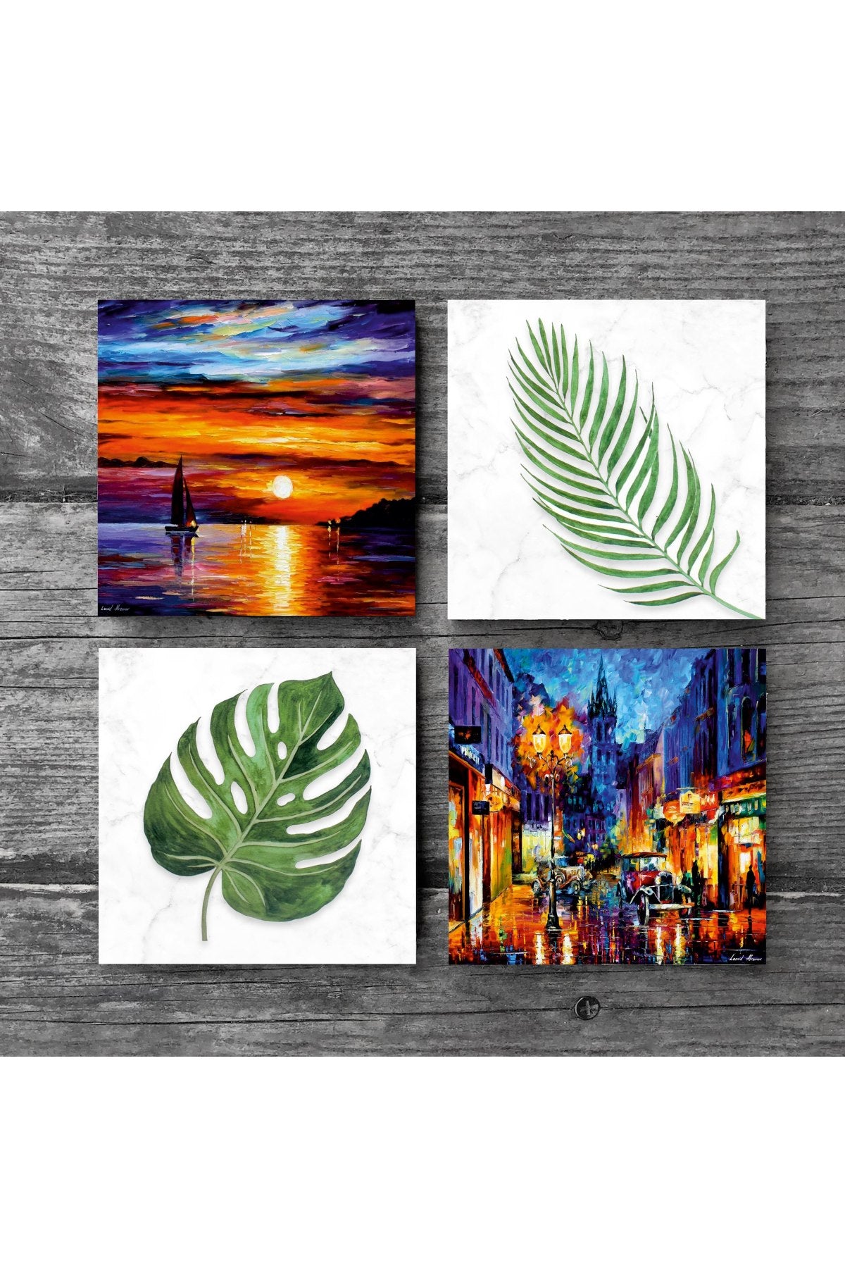Pinecone Yaprak, Deniz Manzarası, Sokak Manzarası Taş Bardak Altlığı Seti - 4 Parça - Dekoratif, Rustik Mutfak Aksesuarı, 10x10 cm, Kaydırmaz Tabanlı, Şık ve Dayanıklı SC365