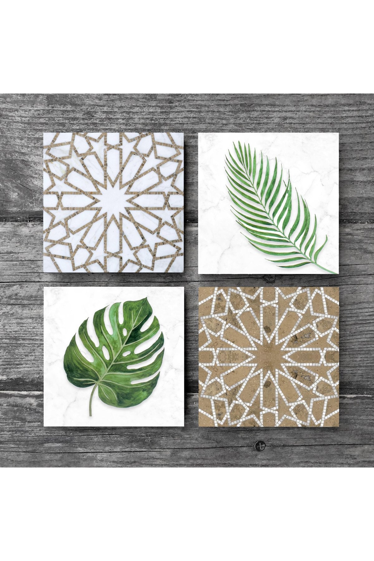 Pinecone Etnik Desen, Yaprak Taş Bardak Altlığı Seti - 4 Parça - Dekoratif, Rustik Mutfak Aksesuarı, 10x10 cm, Kaydırmaz Tabanlı, Şık ve Dayanıklı SC368