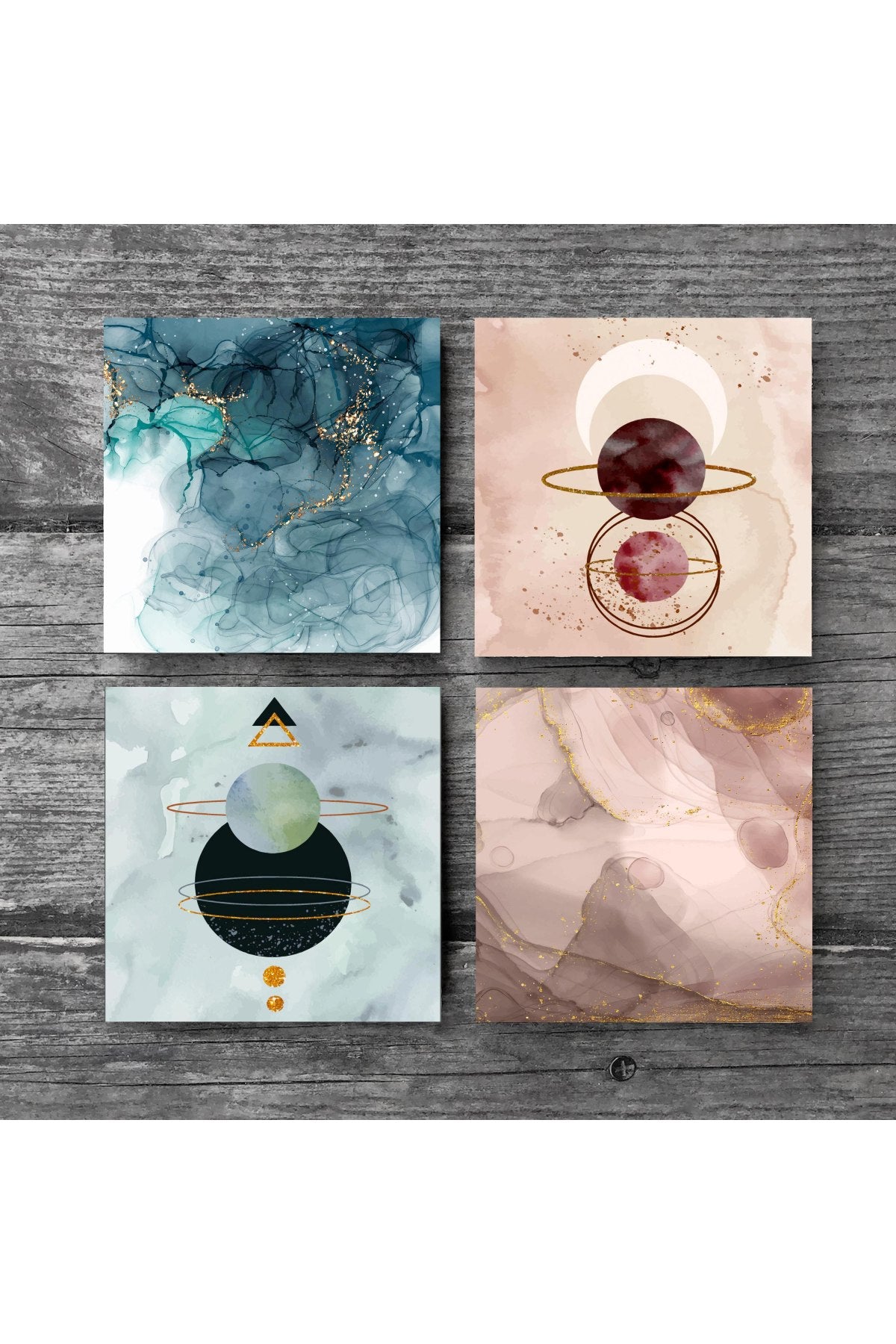 Pinecone Minimalist, Soyut Sanat Taş Bardak Altlığı Seti - 4 Parça - Dekoratif, Rustik Mutfak Aksesuarı, 10x10 cm, Kaydırmaz Tabanlı, Şık ve Dayanıklı SC447