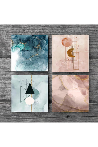 Pinecone Minimalist, Soyut Sanat Taş Bardak Altlığı Seti - 4 Parça - Dekoratif, Rustik Mutfak Aksesuarı, 10x10 cm, Kaydırmaz Tabanlı, Şık ve Dayanıklı SC450