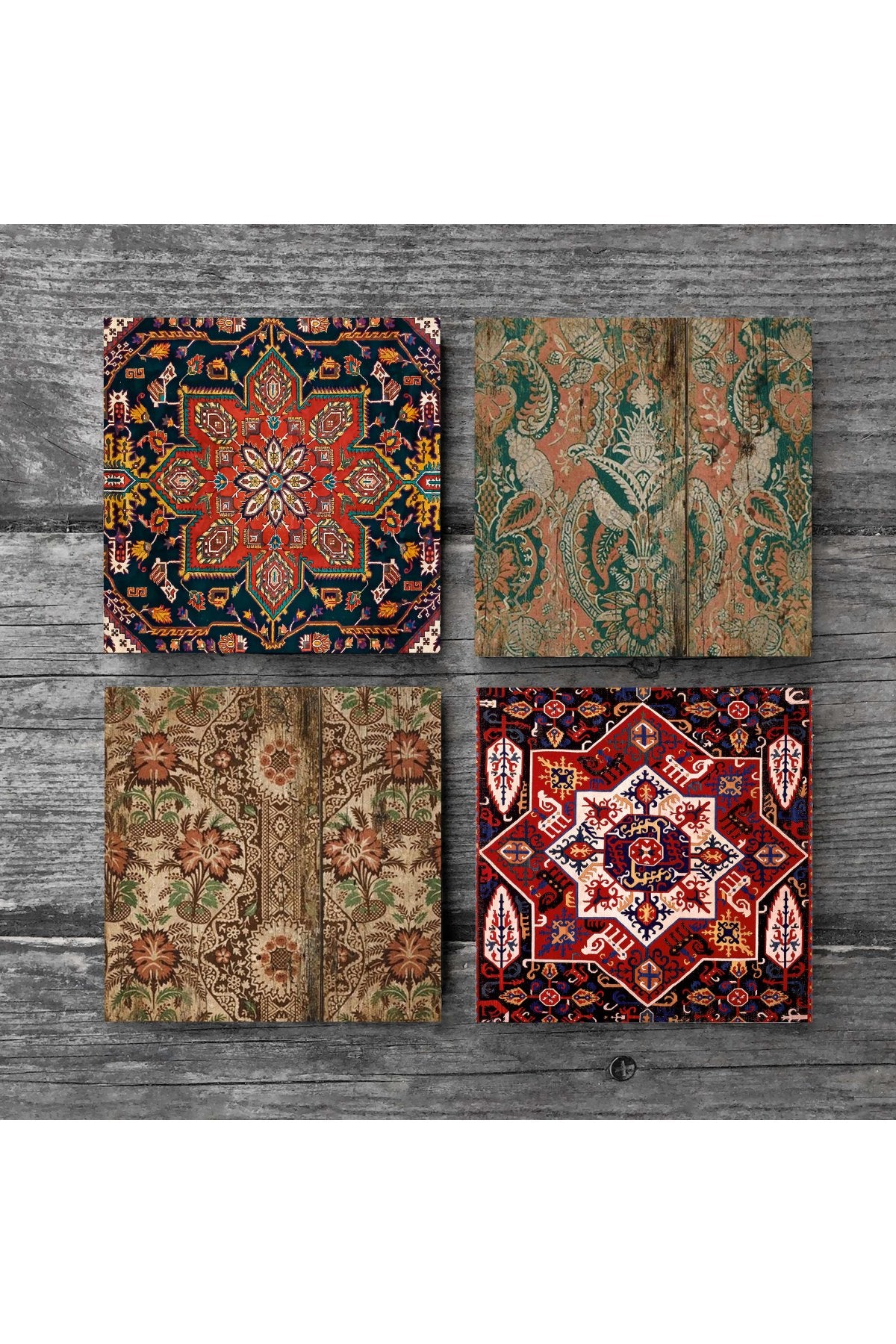 Pinecone Vintage Desen Taş Bardak Altlığı Seti - 4 Parça - Dekoratif, Rustik Mutfak Aksesuarı, 10x10 cm, Kaydırmaz Tabanlı, Şık ve Dayanıklı SC500