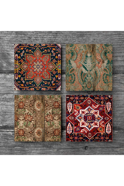 Pinecone Vintage Desen Taş Bardak Altlığı Seti - 4 Parça - Dekoratif, Rustik Mutfak Aksesuarı, 10x10 cm, Kaydırmaz Tabanlı, Şık ve Dayanıklı SC500