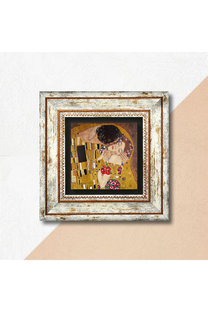 Gustav Klimt Öpücük Taş Duvar Tablosu - Çerçeveli Taş Tablo - Dekoratif Duvar Sanatı - Modern Ev ve Ofis Duvar Dekoru TK1-25