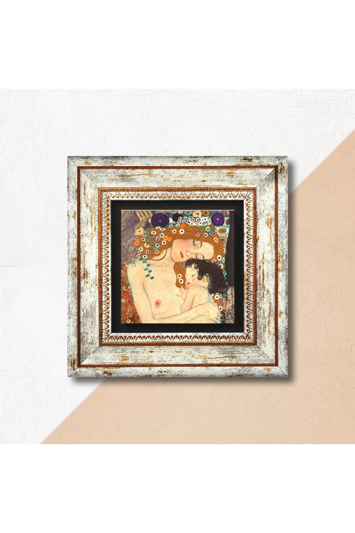 Gustav Klimt Anne Çocuk Taş Duvar Tablosu - Çerçeveli Taş Tablo - Dekoratif Duvar Sanatı - Modern Ev ve Ofis Duvar Dekoru TK1-26