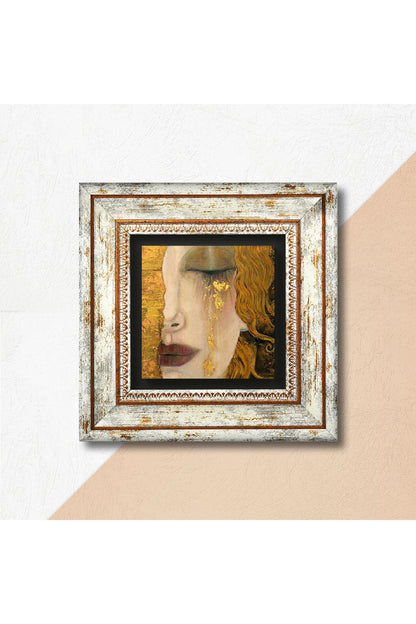 Gustav Klimt Altın Gözyaşları Taş Duvar Tablosu - Çerçeveli Taş Tablo - Dekoratif Duvar Sanatı - Modern Ev ve Ofis Duvar Dekoru TK1-27