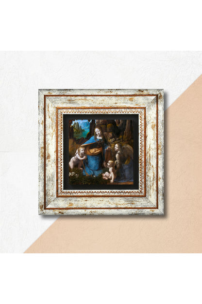 Leonardo da Vinci Kayalıklar Bakiresi Taş Duvar Tablosu - Çerçeveli Taş Tablo - Dekoratif Duvar Sanatı - Modern Ev ve Ofis Duvar Dekoru TK1-272