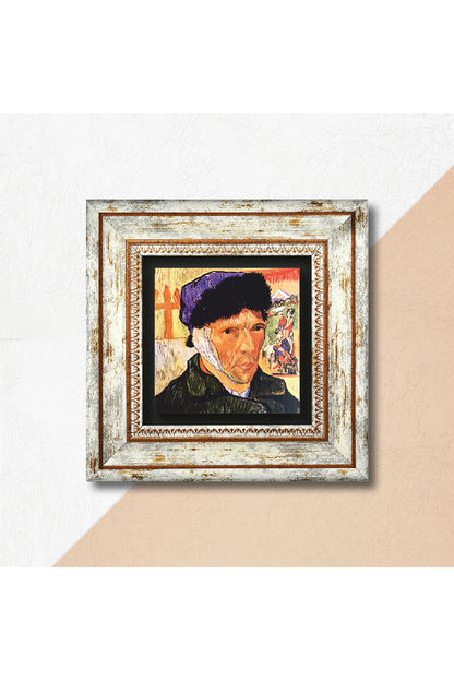 Van Gogh Kulağı Bandajlı Otoportre Taş Duvar Tablosu - Çerçeveli Taş Tablo - Dekoratif Duvar Sanatı - Modern Ev ve Ofis Duvar Dekoru TK1-284