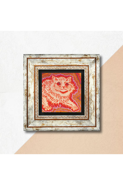 Louis Wain Kediler Taş Duvar Tablosu - Çerçeveli Taş Tablo - Dekoratif Duvar Sanatı - Modern Ev ve Ofis Duvar Dekoru TK1-313