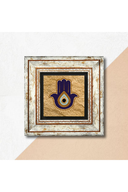Fatma Ana Eli (Hamsa) Nazar Taş Duvar Tablosu - Çerçeveli Taş Tablo - Dekoratif Duvar Sanatı - Modern Ev ve Ofis Duvar Dekoru TK1-361