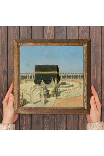 Kabe-i Muazzama Taş Duvar Tablosu - Ahşap Çerçeveli Taş Tablo - 25x25 cm - Dekoratif Duvar Sanatı - Modern Ev ve Ofis Duvar Dekoru -W1-129