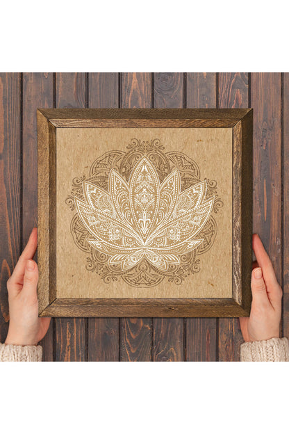 Lotus Çiçeği Taş Duvar Tablosu - Ahşap Çerçeveli Taş Tablo - 25x25 cm - Dekoratif Duvar Sanatı - Modern Ev ve Ofis Duvar Dekoru -W1-178