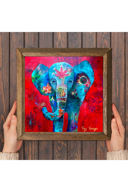 Fil Taş Duvar Tablosu - Ahşap Çerçeveli Taş Tablo - 25x25 cm - Dekoratif Duvar Sanatı - Modern Ev ve Ofis Duvar Dekoru -W1-214