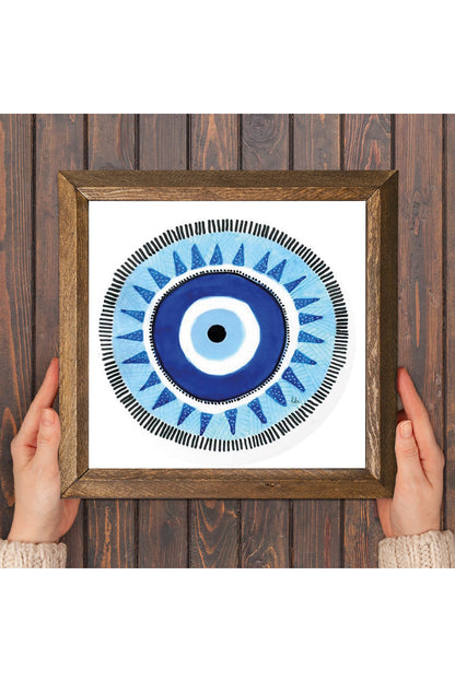 Nazar Taş Duvar Tablosu - Ahşap Çerçeveli Taş Tablo - 25x25 cm - Dekoratif Duvar Sanatı - Modern Ev ve Ofis Duvar Dekoru -W1-245