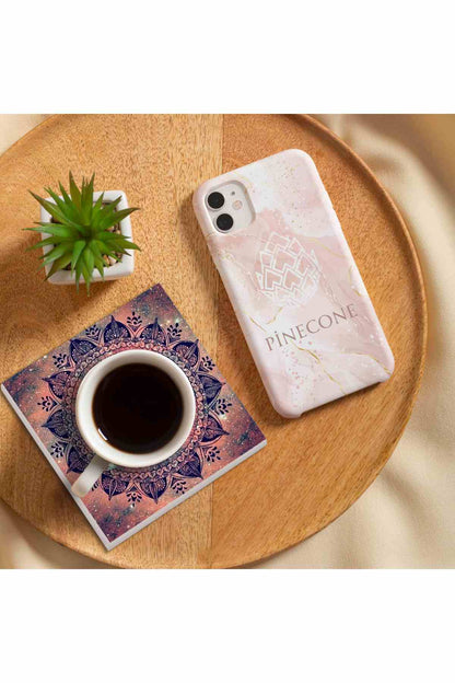 Pinecone Bohem, Mandala Taş Bardak Altlığı Seti - 4 Parça - Dekoratif, Rustik Mutfak Aksesuarı, 10x10 cm, Kaydırmaz Tabanlı, Şık ve Dayanıklı SC130