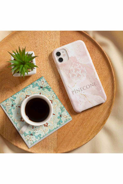 Pinecone Desen Taş Bardak Altlığı Seti - 4 Parça - Dekoratif, Rustik Mutfak Aksesuarı, 10x10 cm, Kaydırmaz Tabanlı, Şık ve Dayanıklı SC140